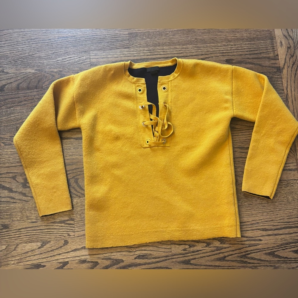 J.Crew Collection Bonded Lace Up Sweater Ochre Yellow 100% Merino Wool - XS
